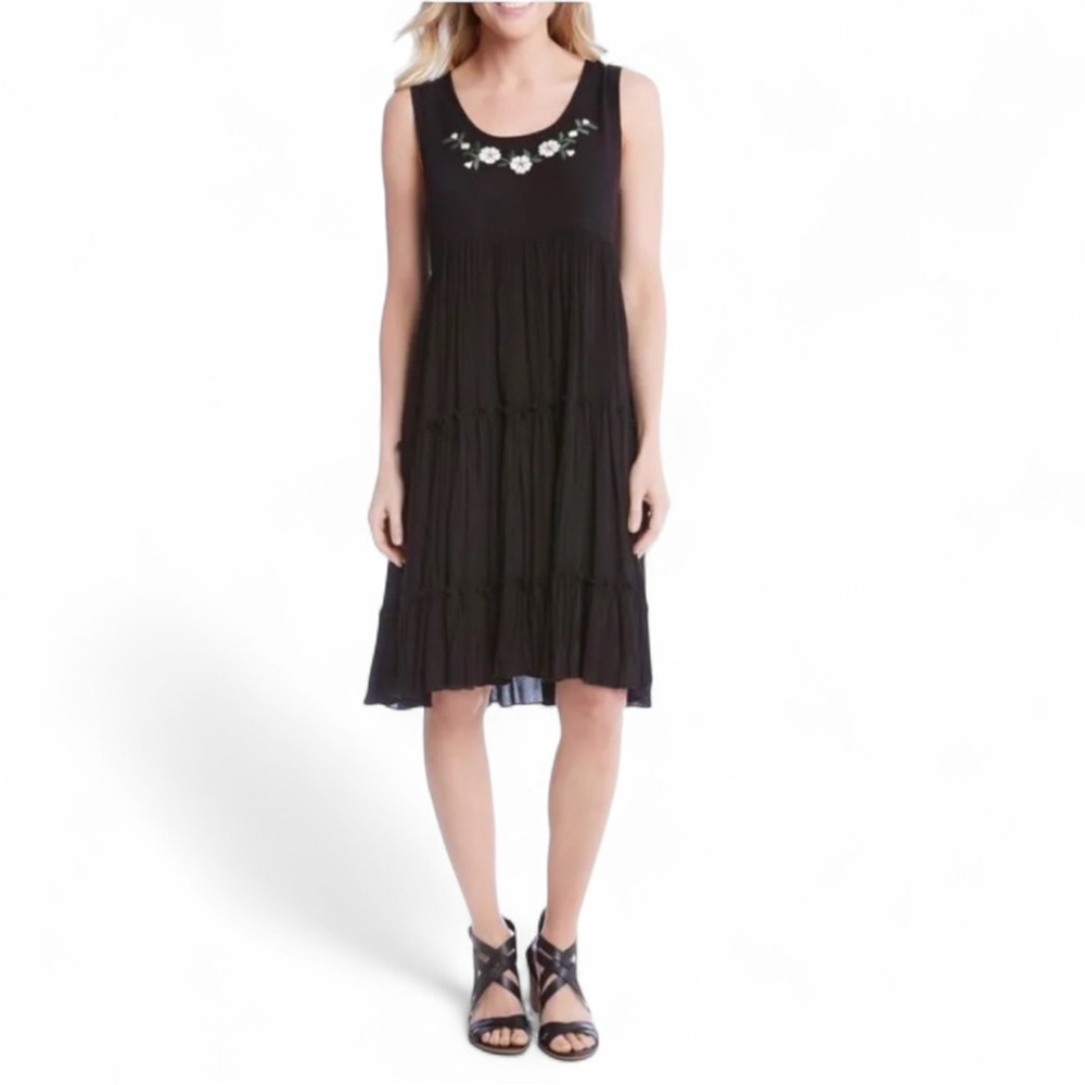 Karen Kane Embroidered Tiered Dress Black XL